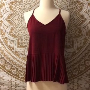 NWOT MAROON RACERBACK PLEATED TANK TOP